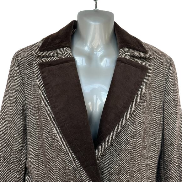 Vintage Talbots Blazer Brown White Wool Blend Herringbone Jacket Women's Size 10 - Picture 3 of 11